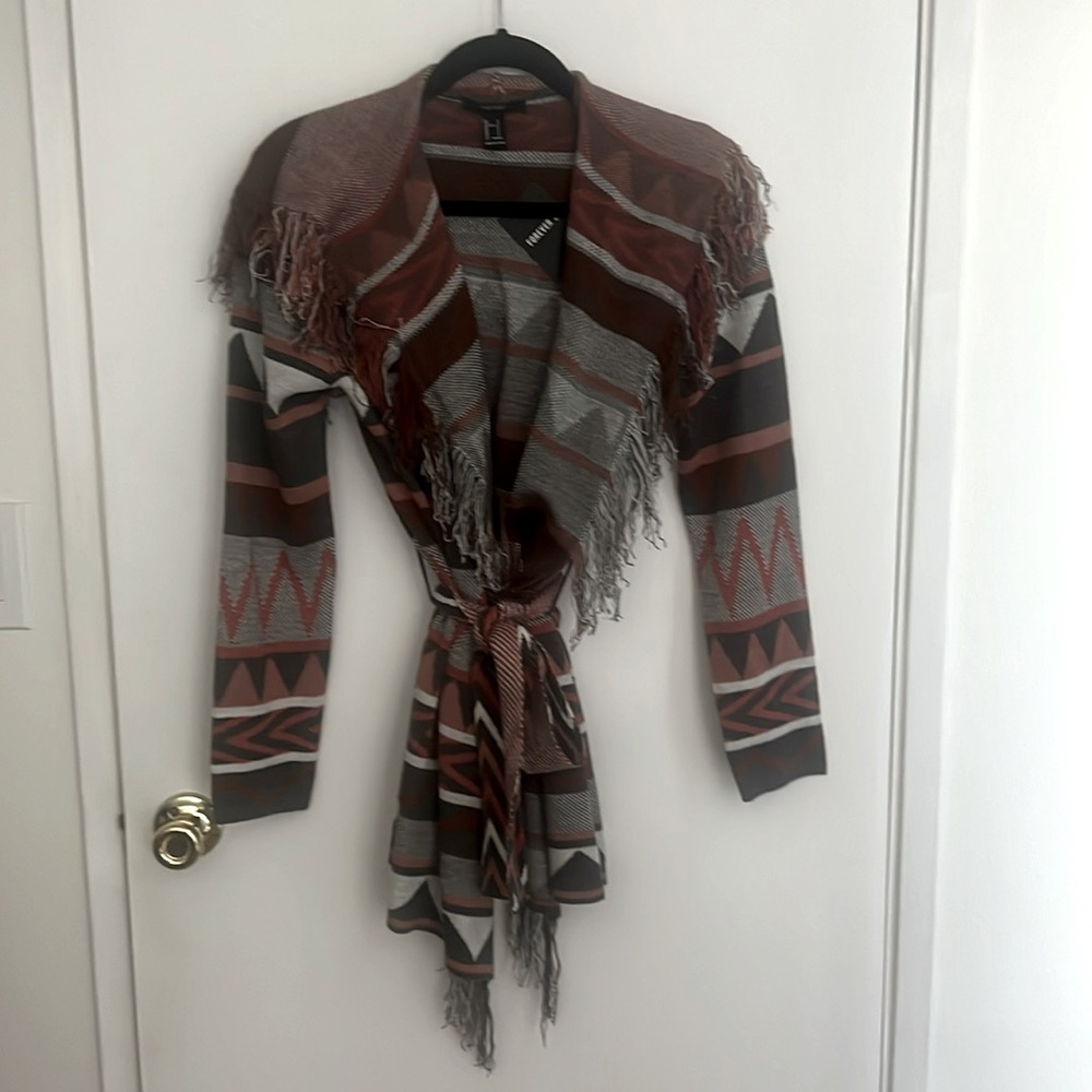 Forever 21 Waist Tie Hooded Cardigan